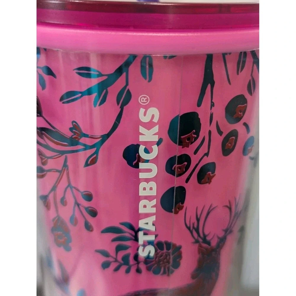 Starbucks New 2022 Holiday Woodland Lace Pink Color Change Tumbler 24oz Cold Cup